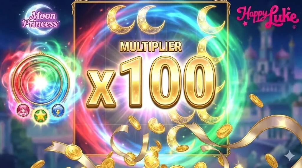 Giao diện rút tiền từ game slot Moon Princess 100 của Play’n GO trên ứng dụng di động Happyluke, hiển thị xác nhận giao dịch thành công.
